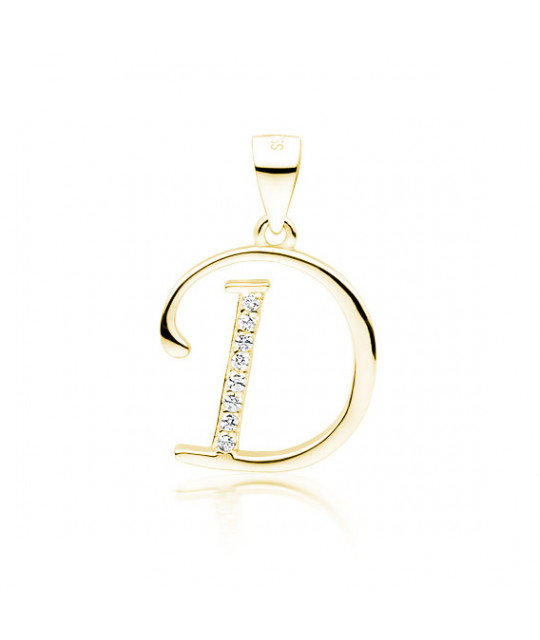Silver gold-plated pendant SENTIELL with white zirconias, Letter D