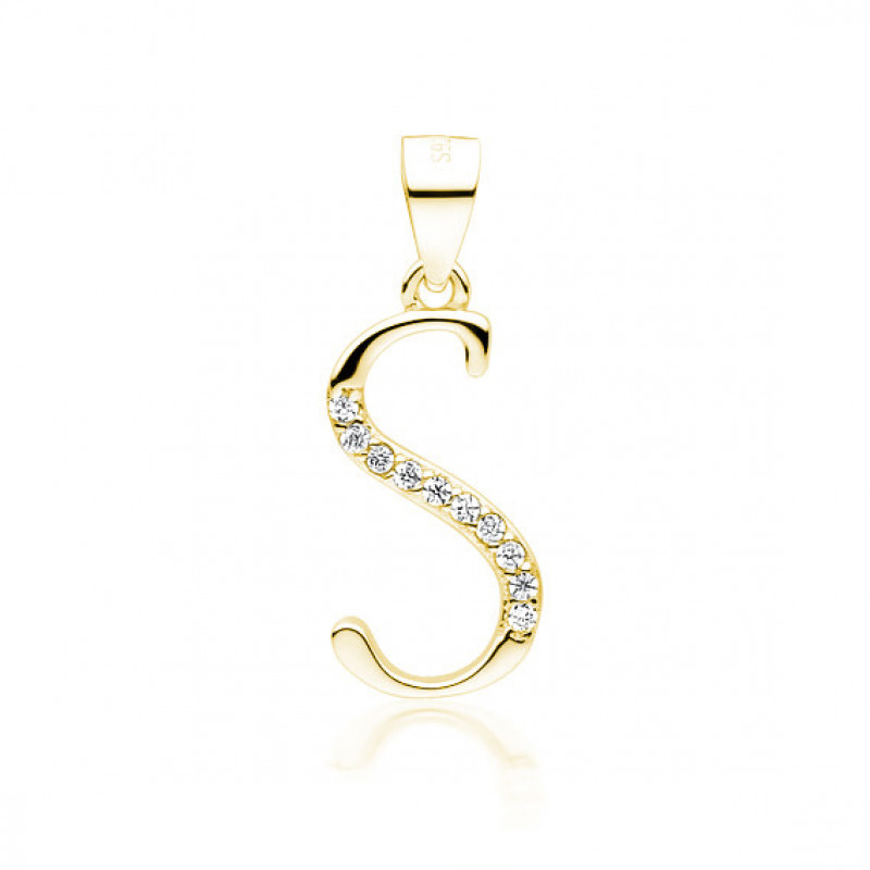 Gold-plated silver pendant SENTIELL with white zirconias, Letter S