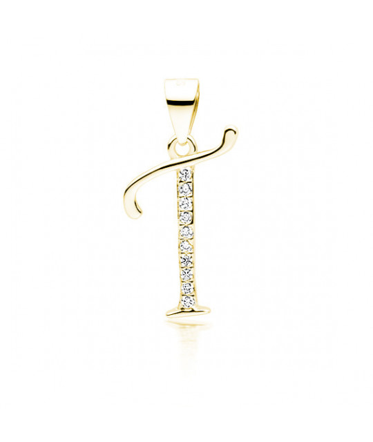 Gold-plated silver pendant SENTIELL with white zirconias, Letter T