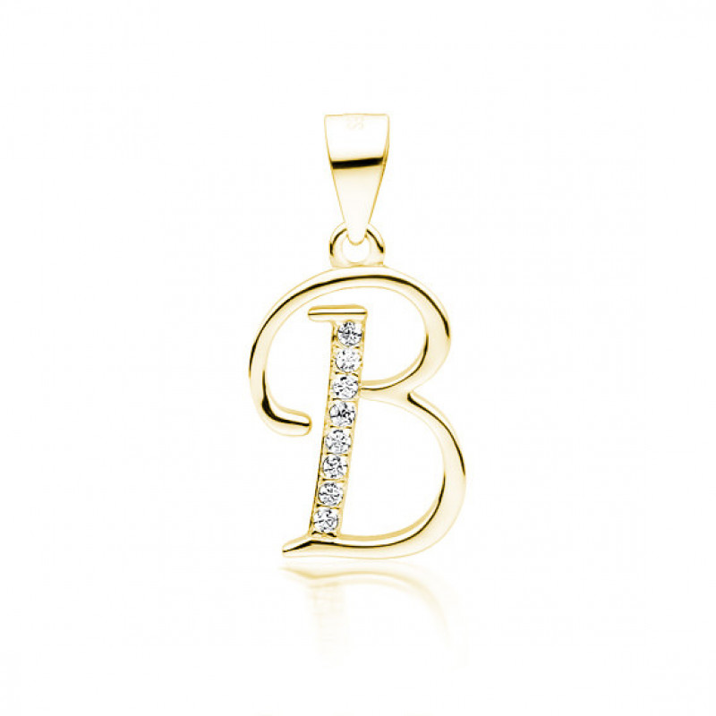 Silver gold-plated pendant SENTIELL with white zirconias, Letter B