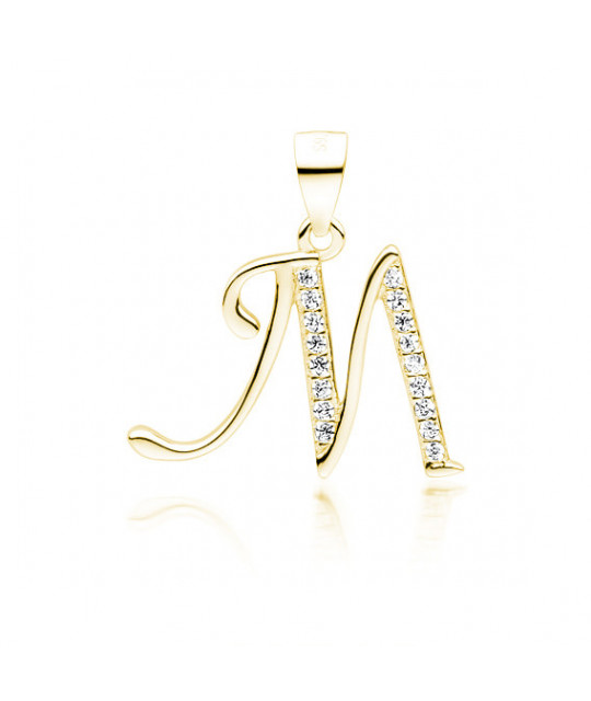 Gold-plated silver pendant SENTIELL with white zirconias, Letter M