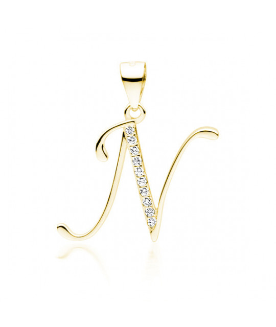 Gold-plated silver pendant SENTIELL with white zirconias, Letter N