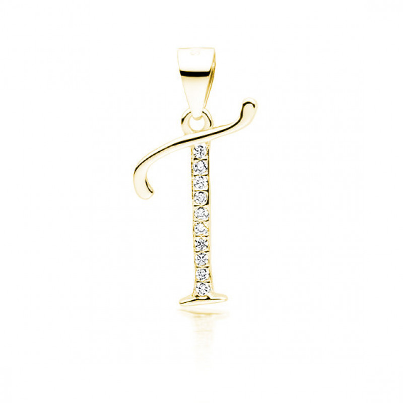 Gold-plated silver pendant SENTIELL with white zirconias, Letter T