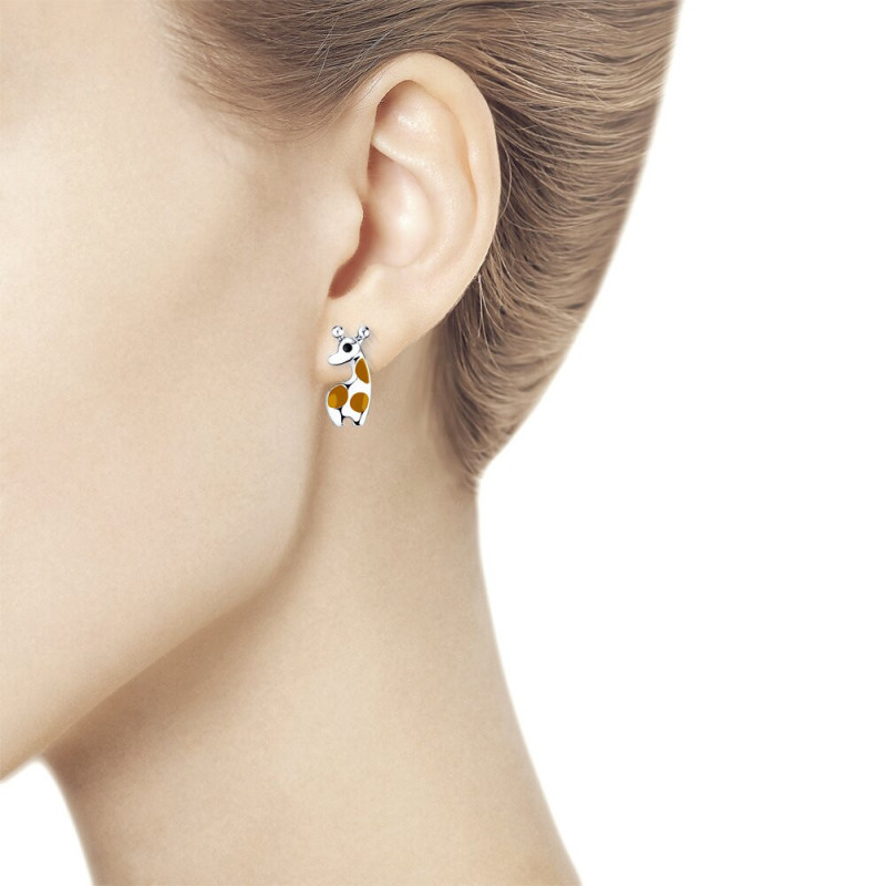Earrings in silver SOKOLOV with enamel, Giraffe
