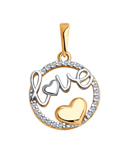 Gold-plated pendant SOKOLOV with cubic zirkonia, Love