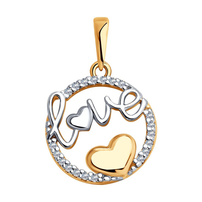 Gold-plated pendant SOKOLOV with cubic zirkonia, Love