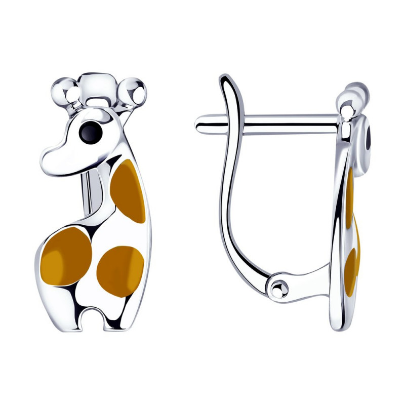 Earrings in silver SOKOLOV with enamel, Giraffe