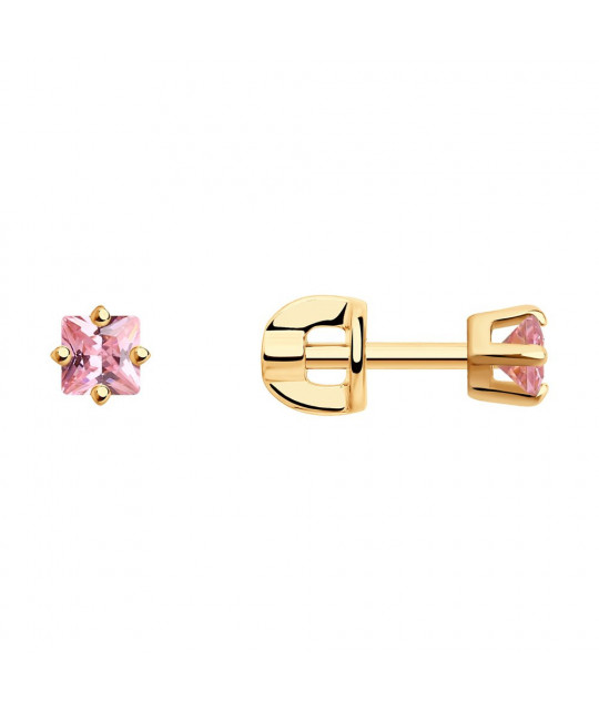 Gilded silver stud earrings SOKOLOV with pink cubic zirkonia