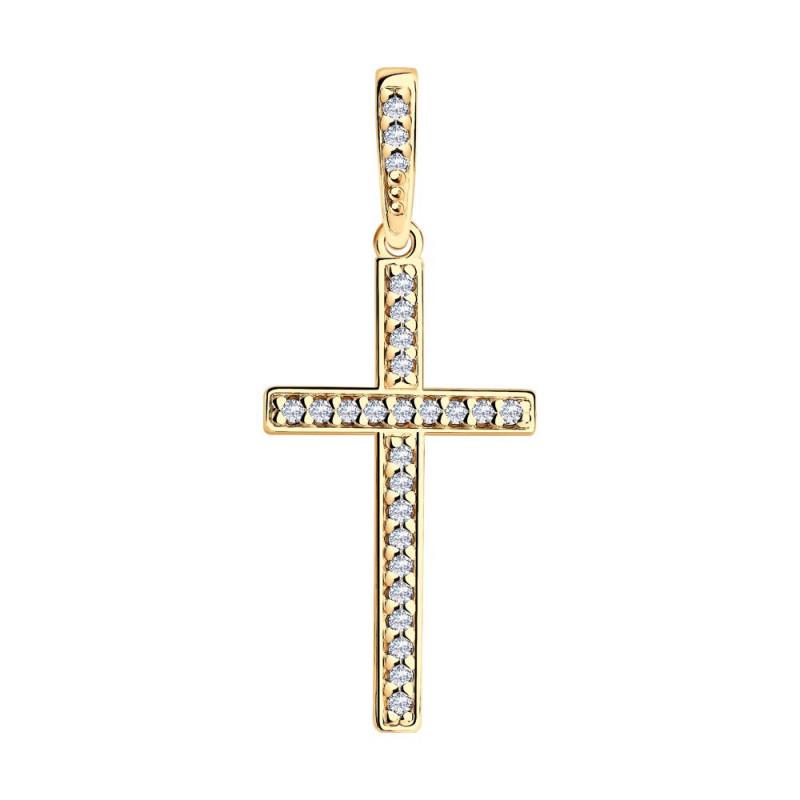 Gold-plated pendant SOKOLOV cross with cubic zirkonia
