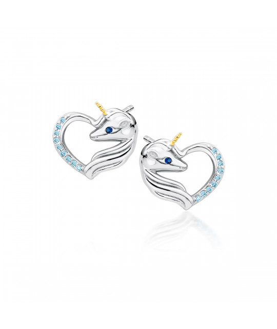Silver earrings, Unicorn sapphire with zircon