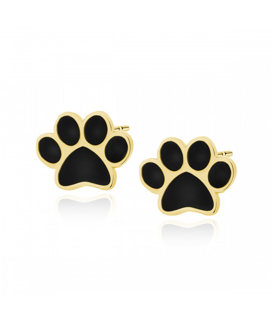 Silver black enameled earrings SENTIELL, gold-plated Paws