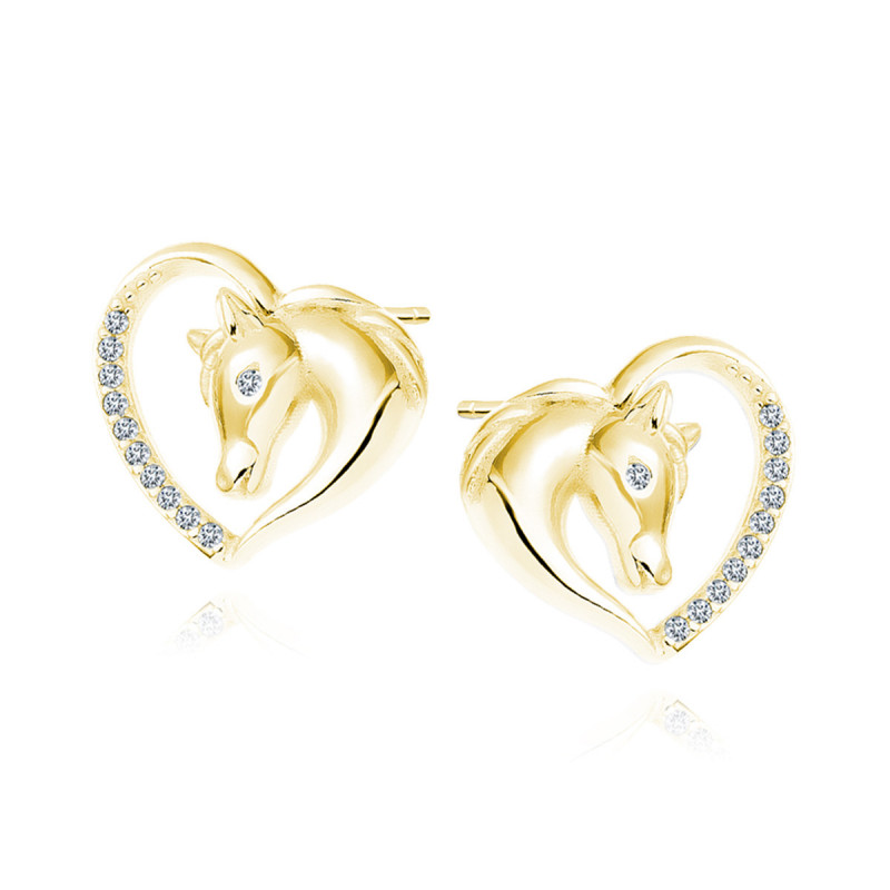 Gold-plated silver earrings SENTIELL, horse in Heart