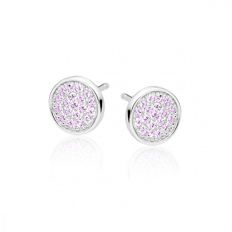 Silver round earrings SENTIELL with zircon, Violet