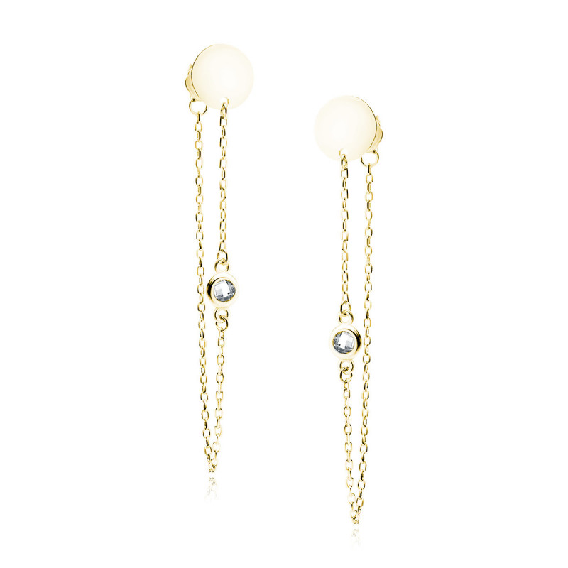 Gilded silver SENTIELL earrings circle with white zircon on chain