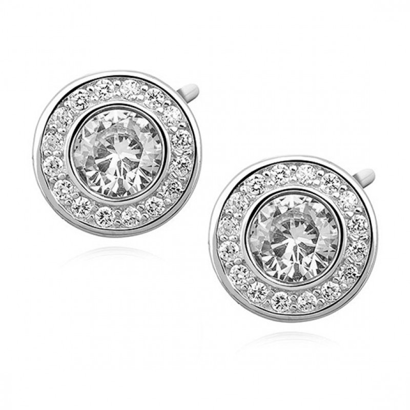Silver round earrings SENTIELL with white zircon