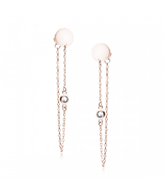 Pink gold-plated silver SENTIELL earrings circle with white zircon on chain