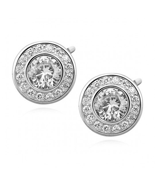 Silver round earrings SENTIELL with white zircon