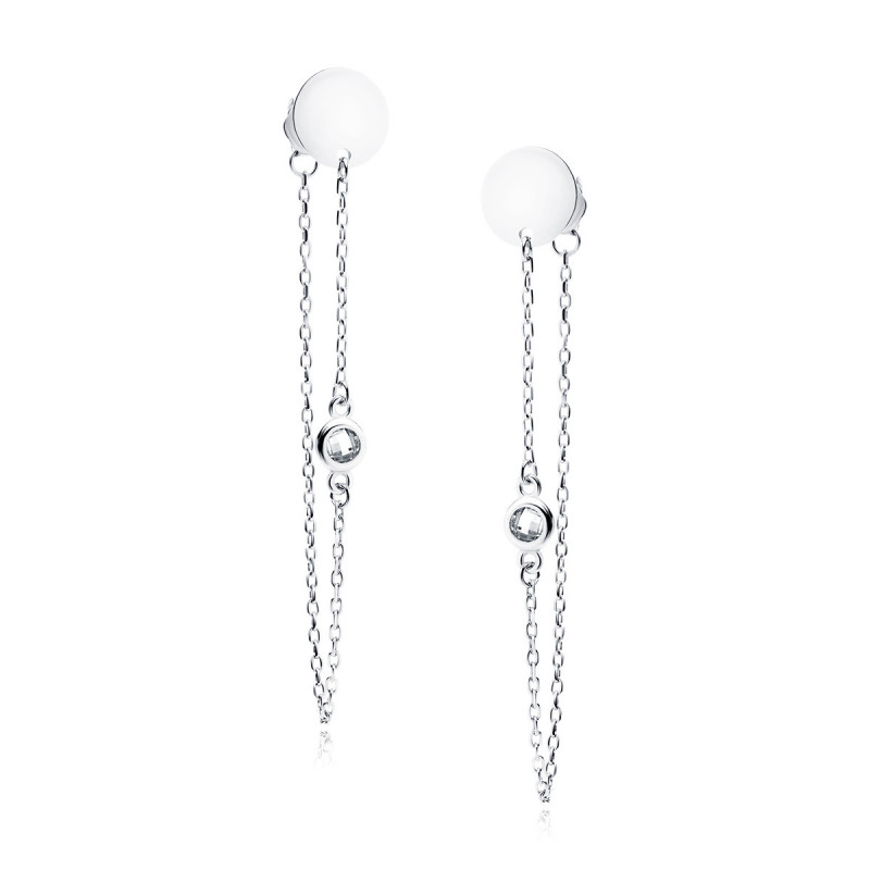 Silver SENTIELL earrings circle with white zircon on chain