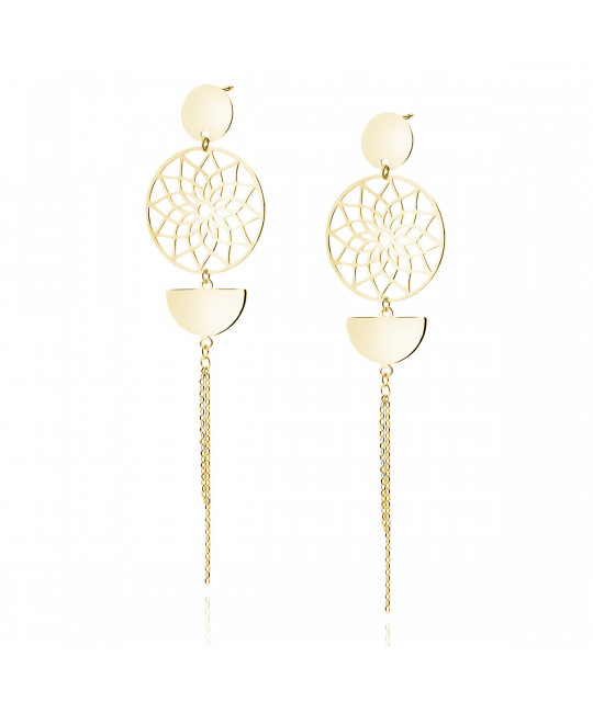 Silver gold-plated earrings SENTIELL, Mandala with circle, semicircle and chains