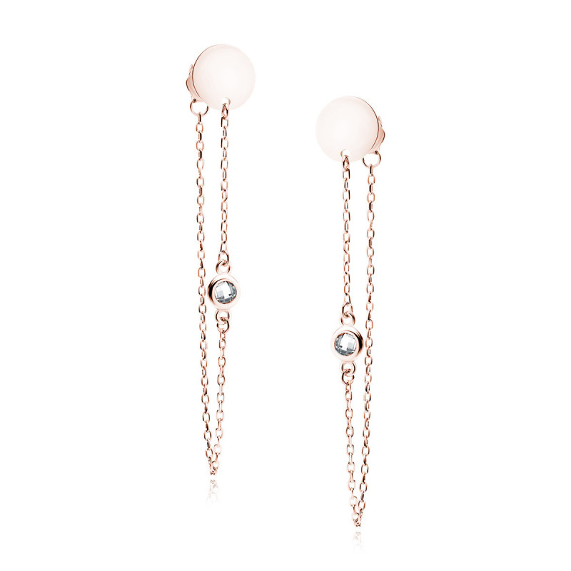 Pink gold-plated silver SENTIELL earrings circle with white zircon on chain