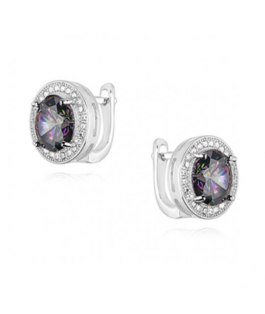 Silver earrings SENTIELL with round multicolor zircon