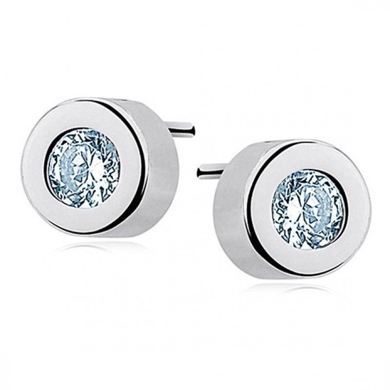 Silver round earrings SENTIELL with aquamarine zircon
