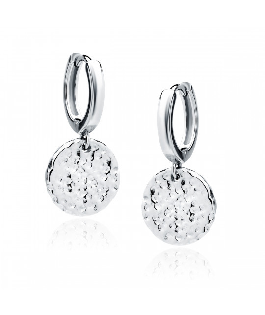 Silver earrings SENTIELL, Textured round plate