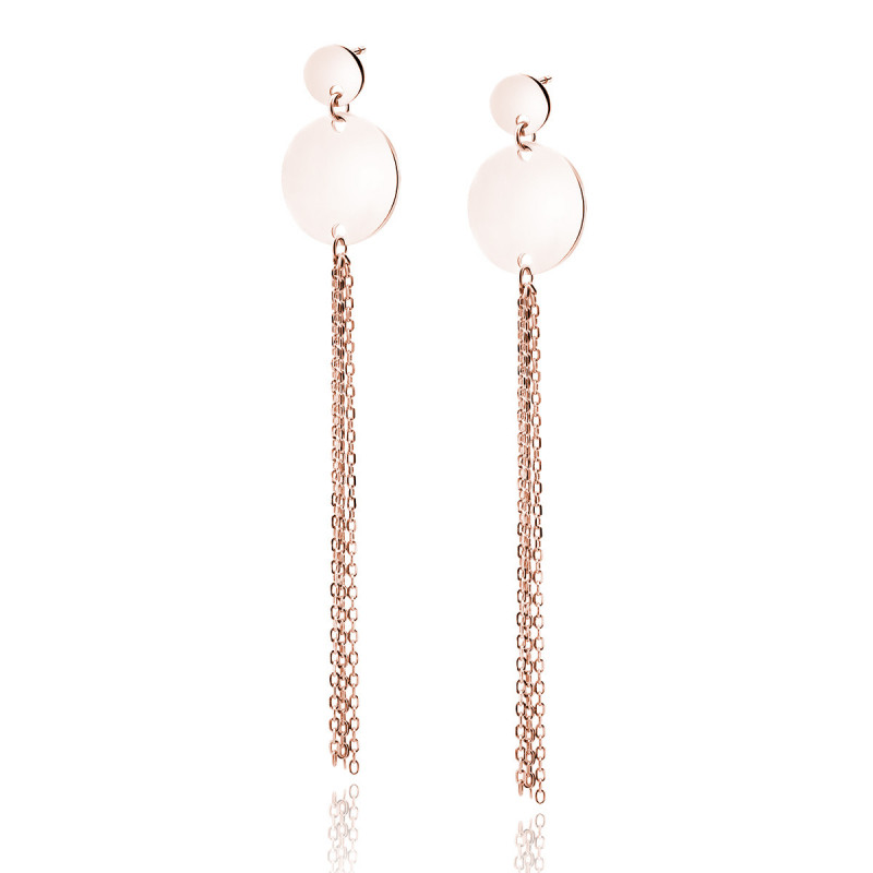 Silver rose gold-plated earrings SENTIELL, Circles with chains