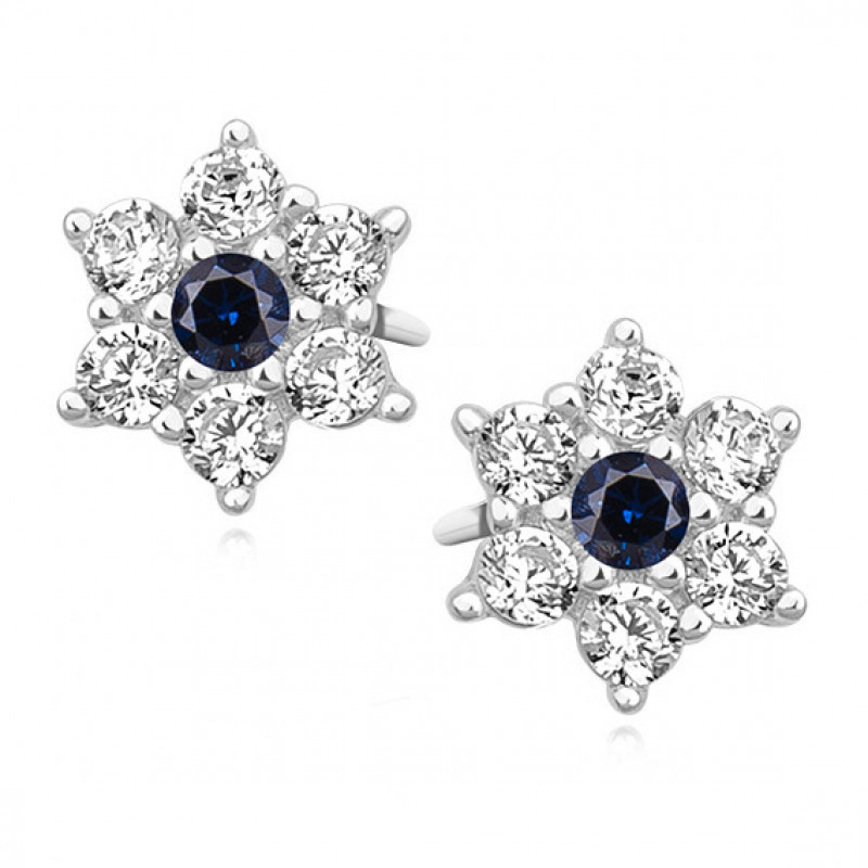 Silver earrings SENTIELL with sapphire zircon, Flower