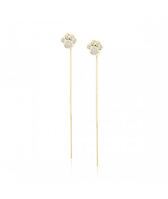 Gilded silver earrings Sentiell, Paws with white zircon