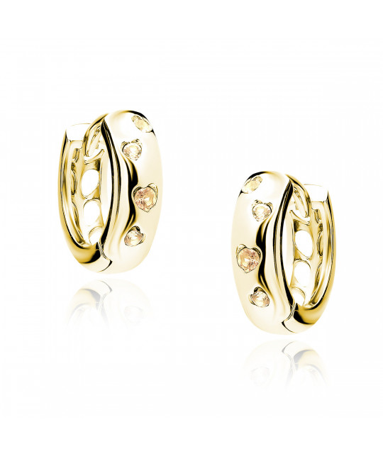 Gold-plated silver earrings SENTIELL, Hoop with champagne zircon