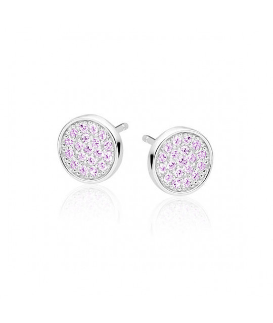 Silver round earrings SENTIELL with zircon, Violet