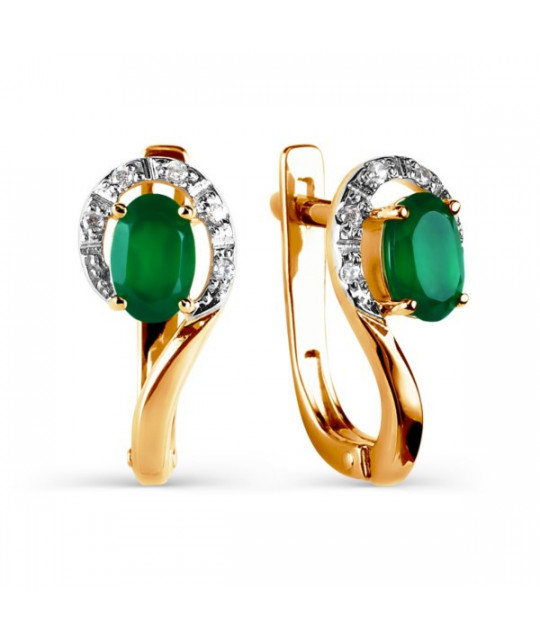 Gold earrings KARATOV with green onyx