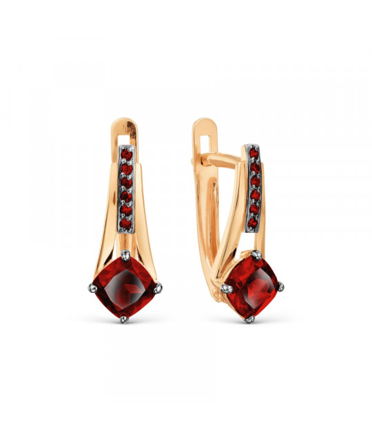 Gold earrings KARATOV with garnets and cubic zirkonia