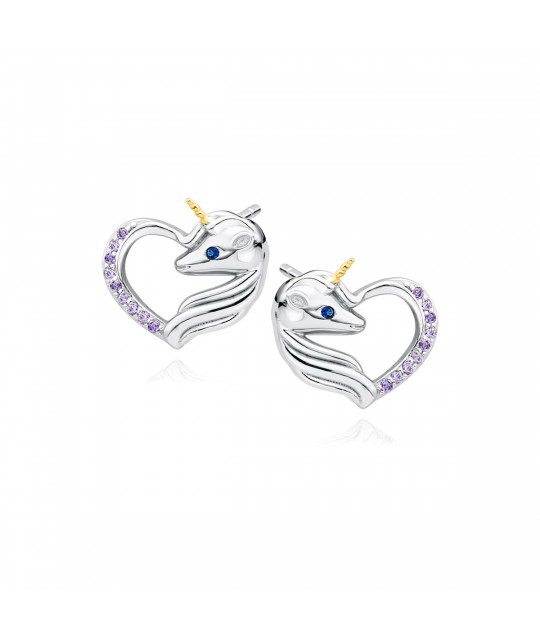 Silver earrings Sentiell, Unicorn with violet zircon and sapphire