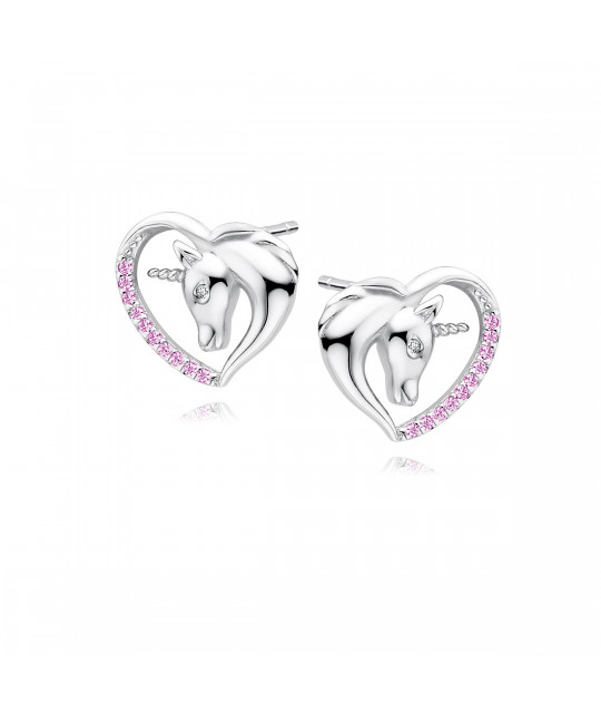 Silver earrings SENTIELL, Unicorn with pink zircon and white eye