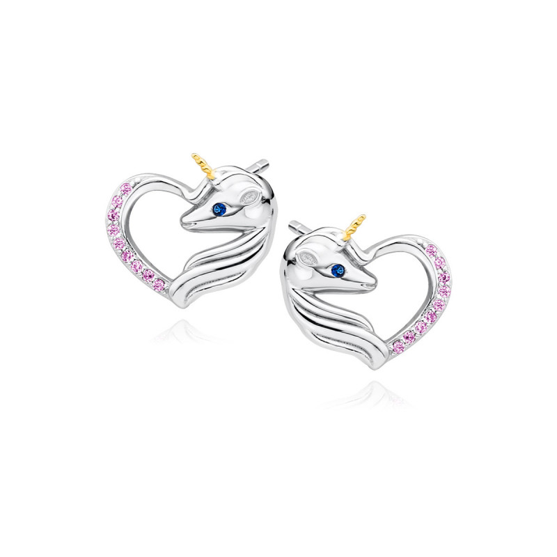 Silver earrings SENTIELL, Unicorn with pink zircon and sapphire eye