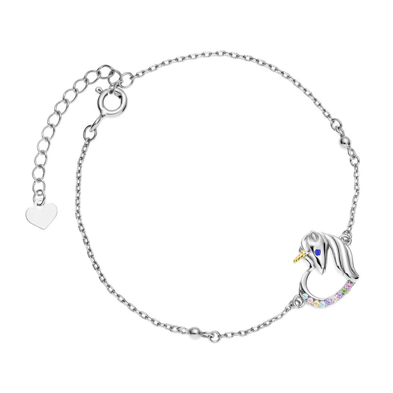 Silver bracelet SENTIELL, Unicorn with various zircons and sapphire eye