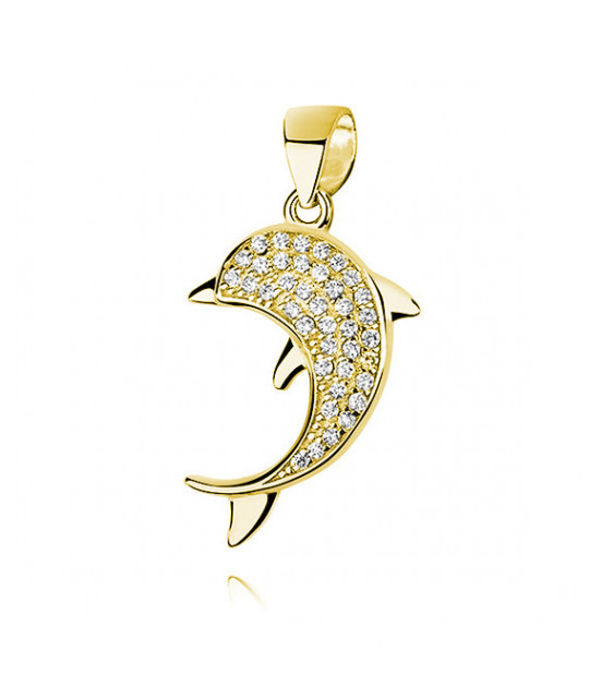 Gold-plated silver pendant SENTIELL, Dolphin with zircon