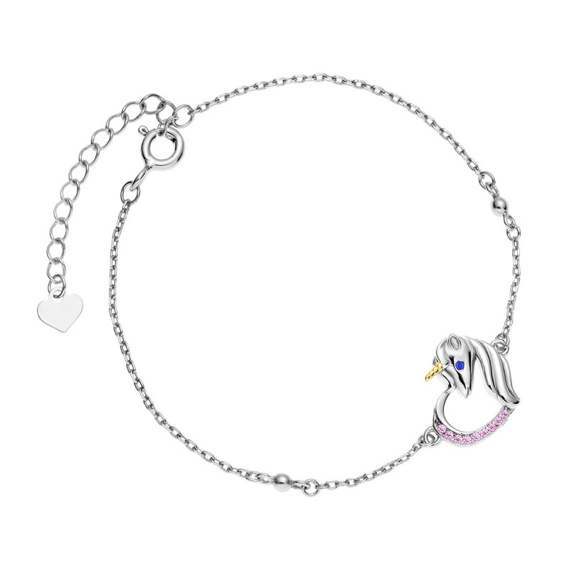 Silver bracelet SENTIELL, Unicorn with pink zircons and sapphire eye