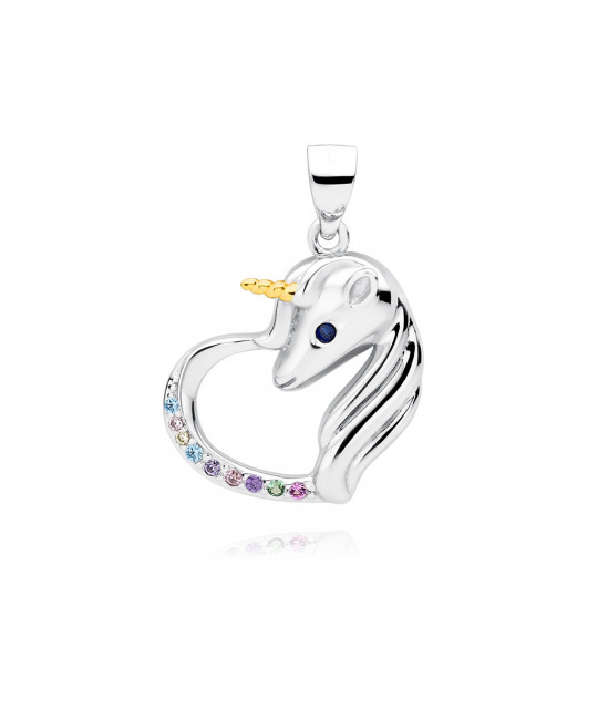 Silver pendant SENTIELL, Unicorn with various zircons and sapphire eye