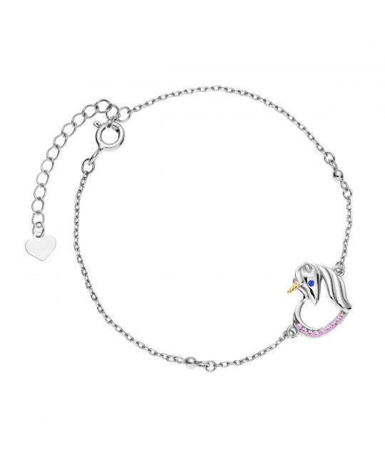 Silver bracelet SENTIELL, Unicorn with pink zircons and sapphire eye