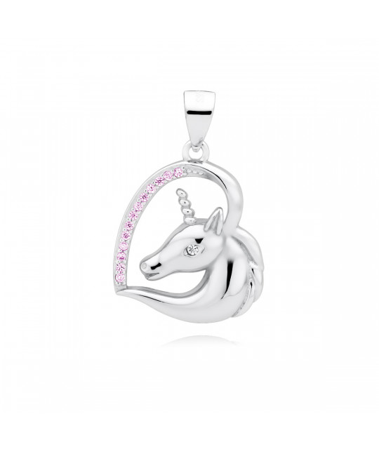 Серебряный кулон в форме сердца SENTIELL, Единорог с розовыми цирконами и белым глазом