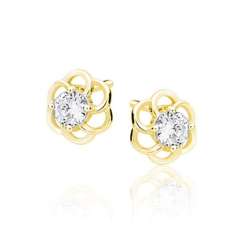 Silver elegant earrings SENTIELL, Gold - plated flowers with zircon
