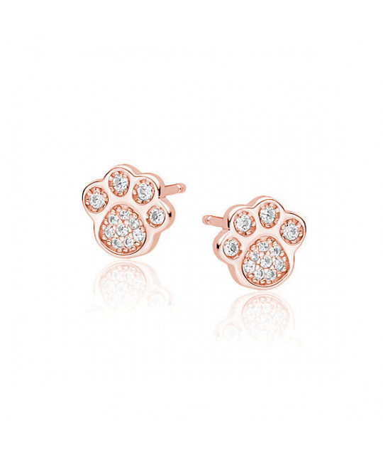 Серебряные серьги SENTIELL, позолоченные розовым золотом, Собачья / кошачья лапа с белыми цирконами