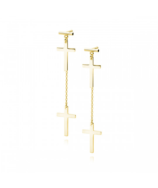 Gold-plated silver earrings SENTIELL, Crosses with chain