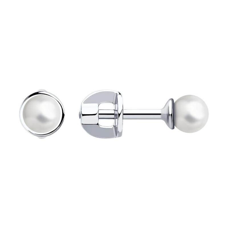 Earrings-studs in silver with pearls SOKOLOV