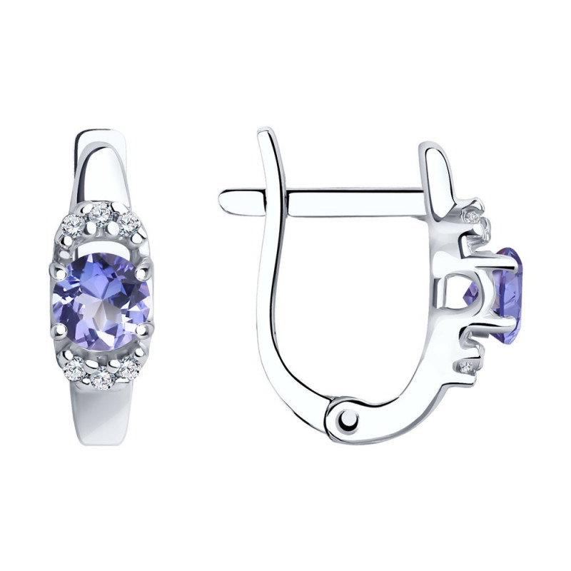 Silver SOKOLOV earrings with tanzanites and cubic zirkonia