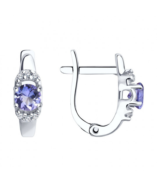 Silver SOKOLOV earrings with tanzanites and cubic zirkonia