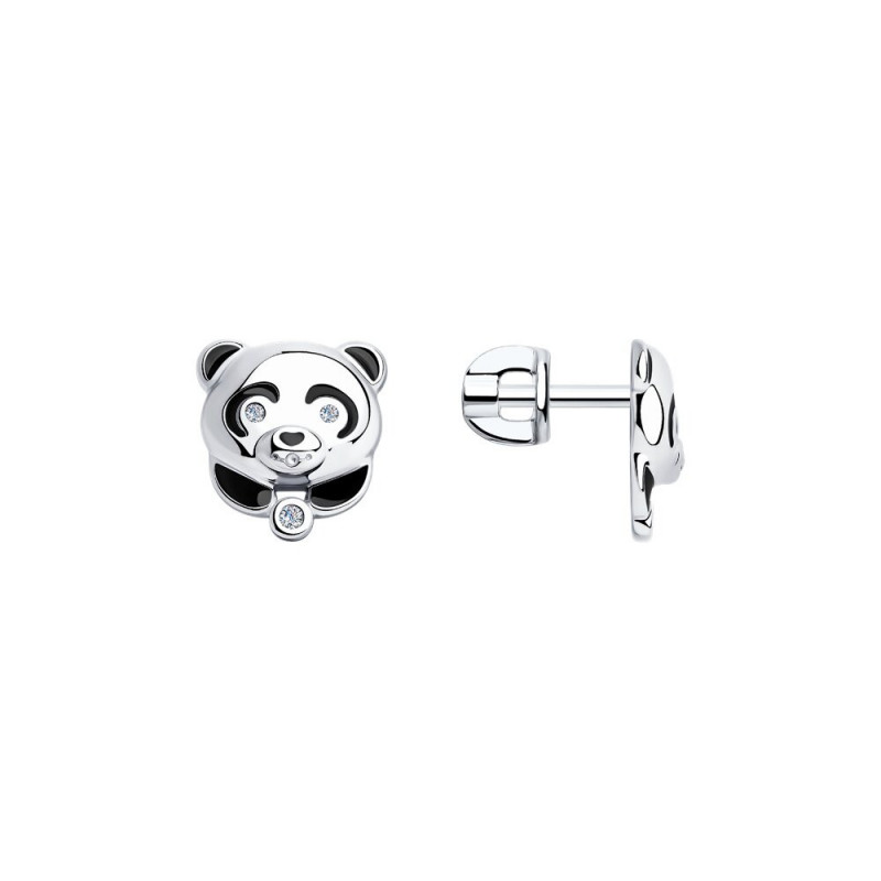 Earrings in silver with enamel and cubic zirkonia SOKOLOV, Panda